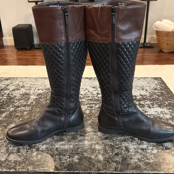 Cole Haan Black/Brown Quilted Leather Riding Boots Size 7 - Picture 5 of 8